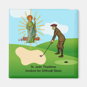 Imán San Judas Tadeo y golfista presa del pánico