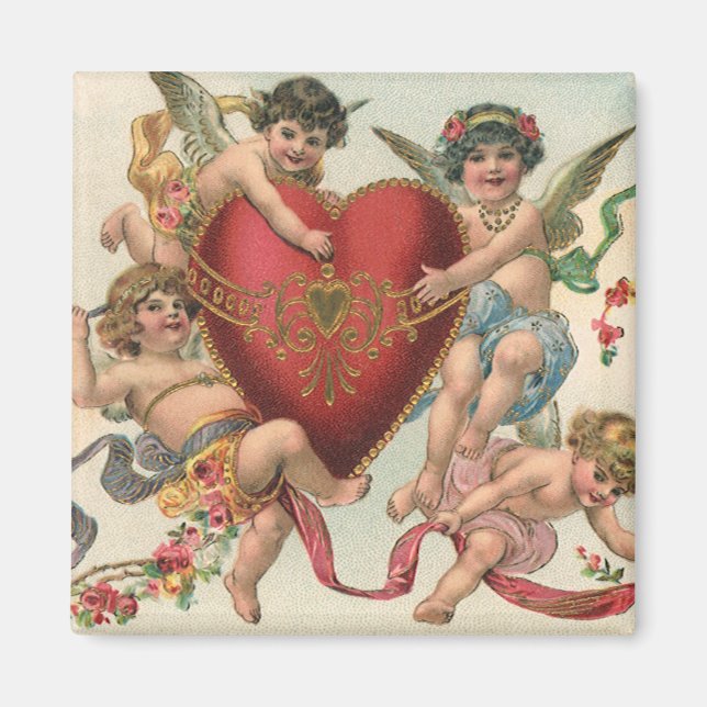 Imán San Valentín de época, ángeles victorianos Corazón (Frente)