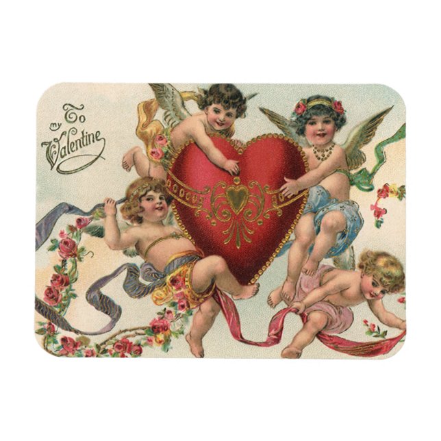 Imán San Valentín de época, ángeles victorianos Corazón (Horizontal)