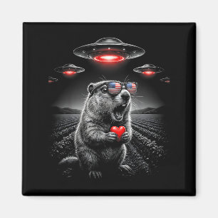 Imán San Valentín divertido selfie de marmota alienígen