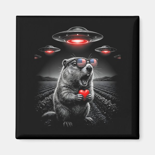 Imán San Valentín divertido selfie de marmota alienígen (Frente)