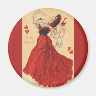 Imán San Valentín Vintage, Señora Bailando Corazones Ro