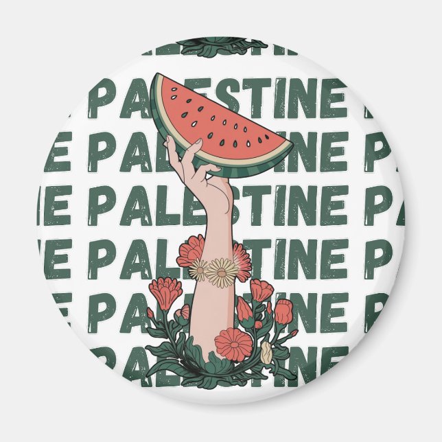 Imán sandía, flores y texto palestino Repetir (Frente)