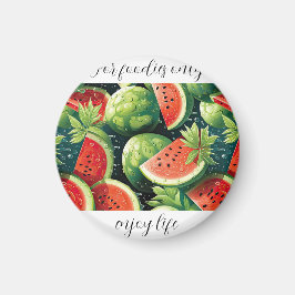 Imán sandía fresca con gotas de agua