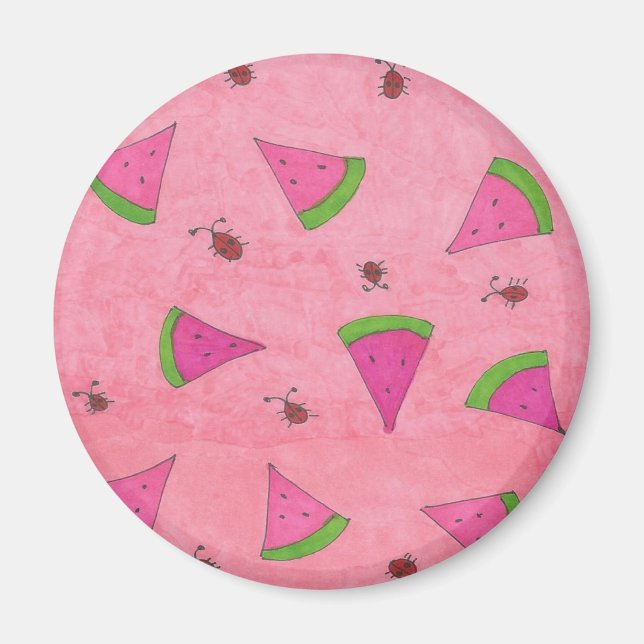 Imán sandía rosa y Lady Bugs (Frente)