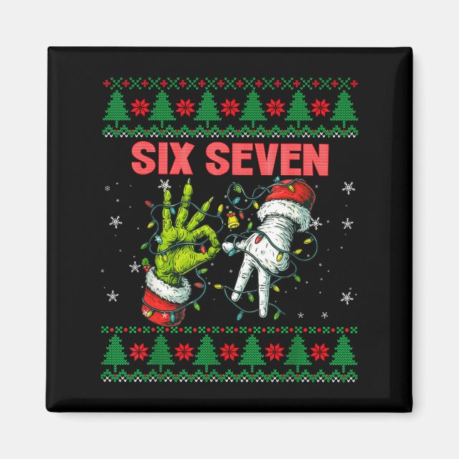 Imán Santa 67 Christmas Ugly Sweater Fingers Six Seven  (Frente)