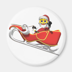 Imán Santa amarillo en su trineo del navidad