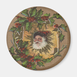 Imán Santa Antiguo Vintage Navidad Holly