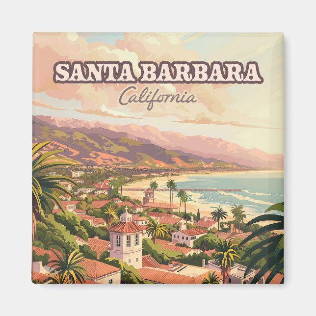 Imán Santa Barbara Beach Central Coast California Retro (Frente)