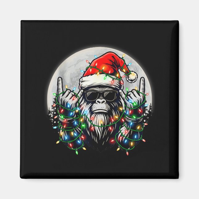 Imán Santa Bigfoot Christmas Tree Xmas Lights Funny Sas (Frente)