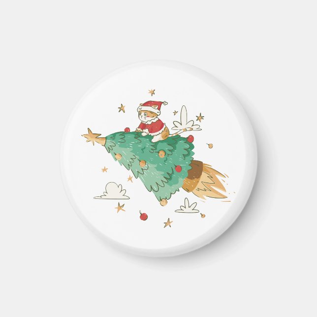 Imán Santa Cat, un árbol de Navidad volador (Frente)