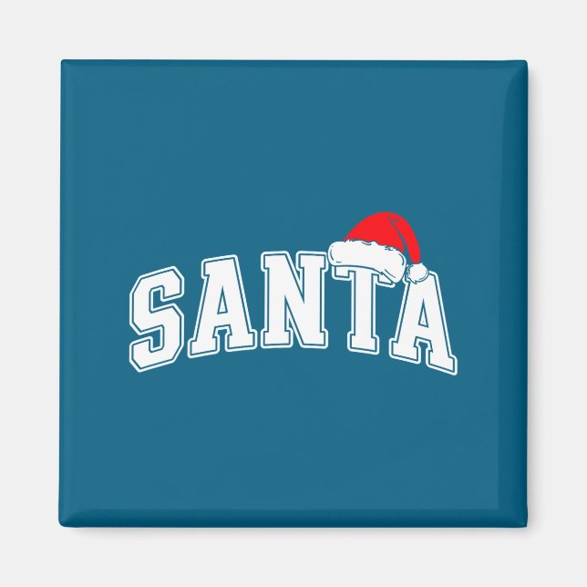 Imán Santa Christmas Varsity Text With Hat Family Xmas  (Frente)