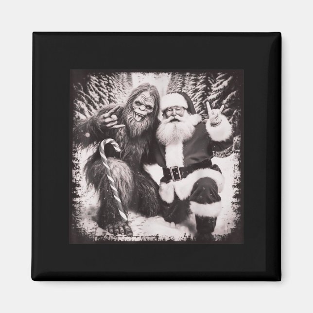 Imán Santa Claus And Sasquatch Bigfoot Funny Joyful Sno (Frente)