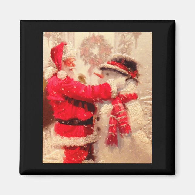 Imán Santa Claus And Snowman In Snowfall  (Frente)