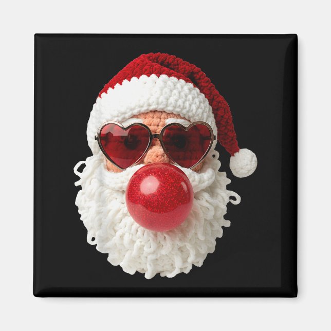 Imán Santa Claus Blowing Yarn Crochet Bubble Gum Heart  (Frente)