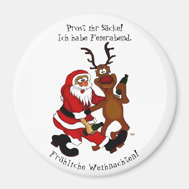 Imán Santa Claus con alce - Navidades felices (Frente)