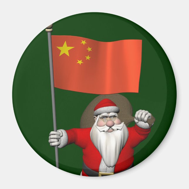 Imán Santa Claus Con Bandera De China (Frente)