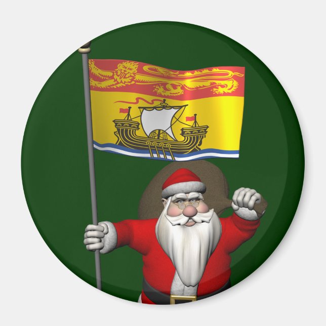 Imán Santa Claus Con Bandera De New Brunswick CDN (Frente)
