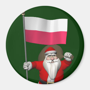 Imán Santa Claus Con Bandera De Polonia