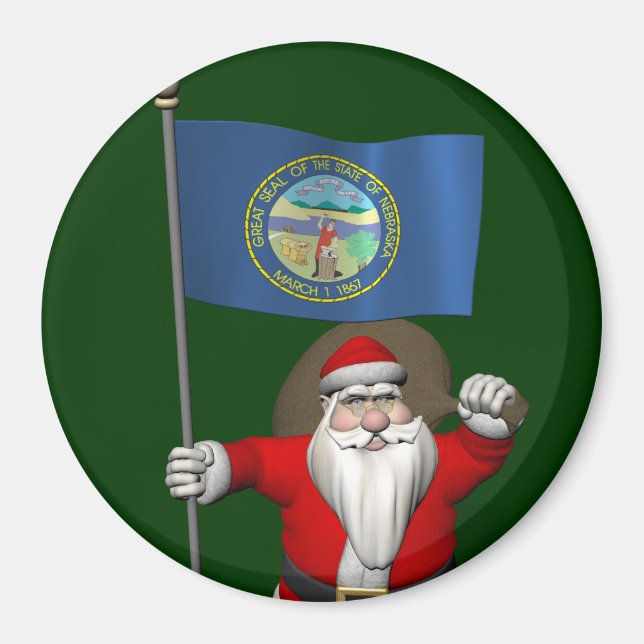 Imán Santa Claus Con El Encargado De Nebraska (Frente)