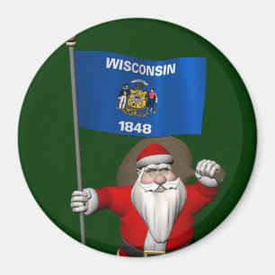 Imán Santa Claus Con El Firme De Wisconsin