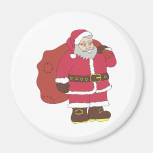 Imán Santa Claus de rojo con bolsa de regalo y anteojos
