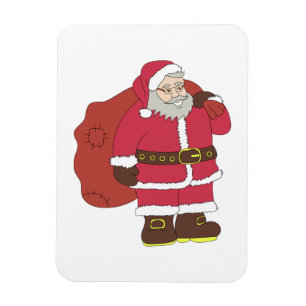 Imán Santa Claus de rojo con bolsa de regalo y anteojos