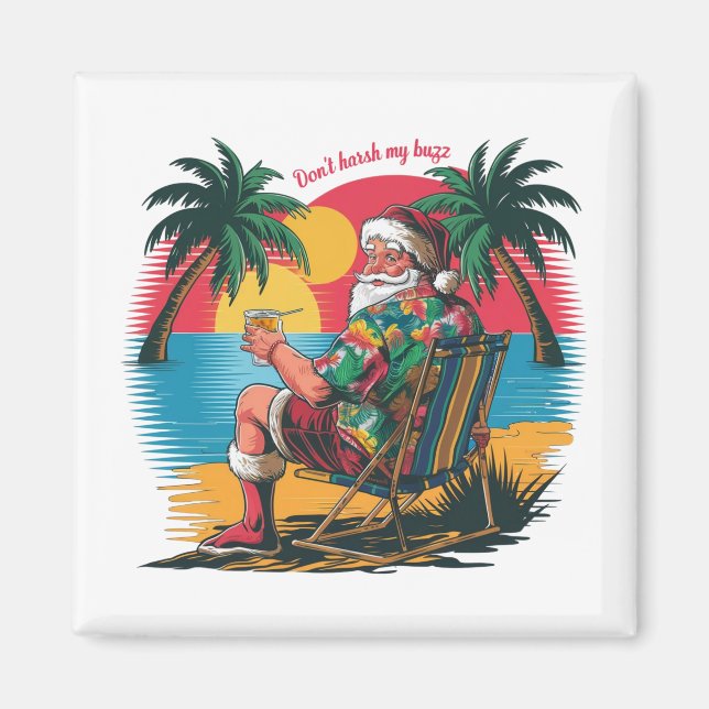 Imán Santa Claus en un paraíso tropical (Frente)