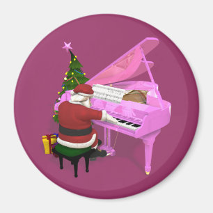 Imán Santa Claus juega al piano rosa