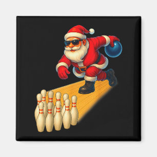 Imán Santa Claus Lindo Jugando Bola De Boliche Y Bolos