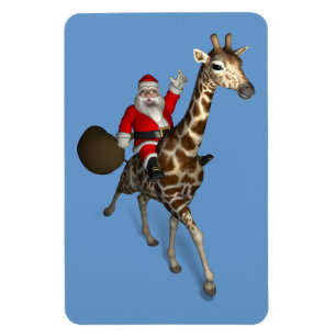Imán Santa Claus montando sobre la jirafa