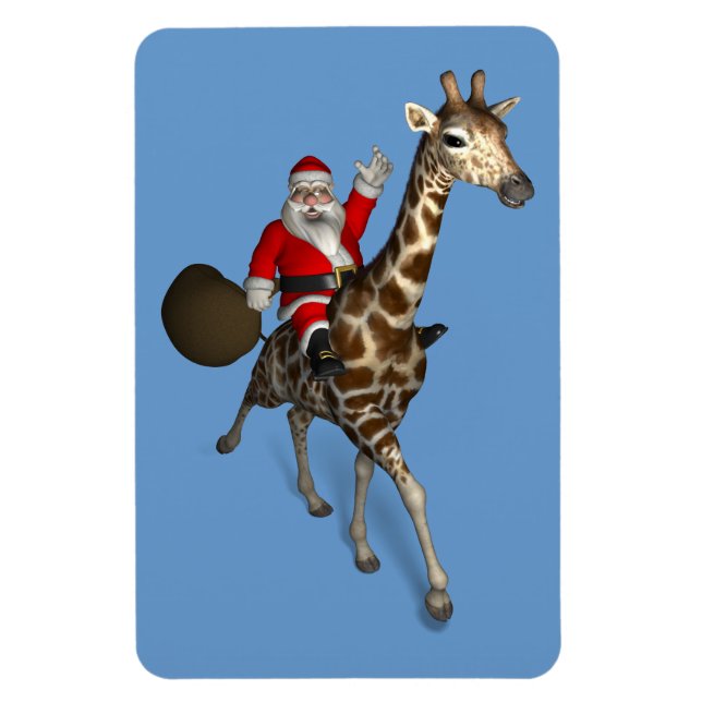 Imán Santa Claus montando sobre la jirafa (Vertical)