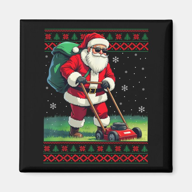 Imán Santa Claus Mowing Lawn Ugly Christmas Holiday Boy (Frente)