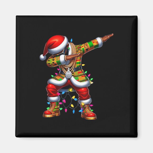 Imán Santa Claus Nochebuena afroamericana negro pijamas (Frente)