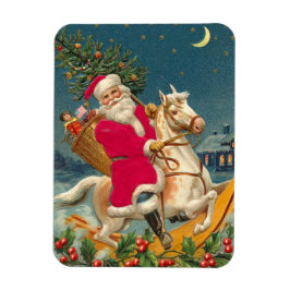 Imán Santa Claus on a wooden horse