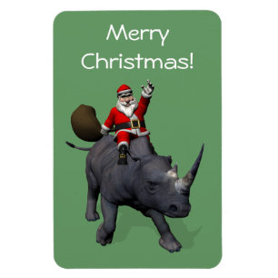 Imán Santa Claus Rides Rhino Rhinoceros