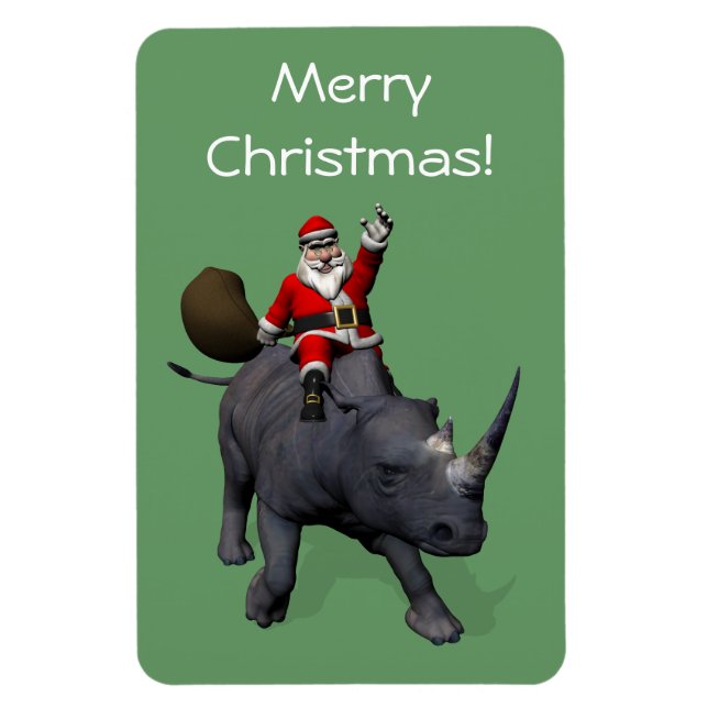 Imán Santa Claus Rides Rhino Rhinoceros (Vertical)