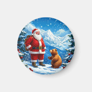 Imán Santa Claus se encuentra con el oso amistoso en la