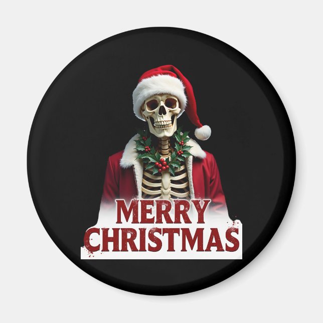 Imán Santa Claus Skeleton Outfit Skull Funny Christmas  (Frente)