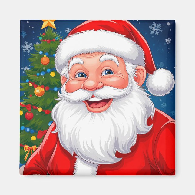 Imán Santa Claus sonriente de Navidad con sombrero rojo (Frente)