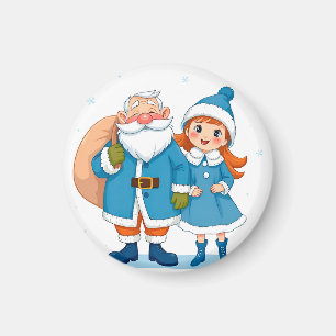 Imán Santa Claus sonriente y doncella de nieve