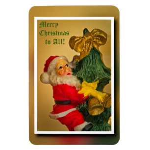 Imán Santa Claus trepando el árbol de Navidad - Vintage