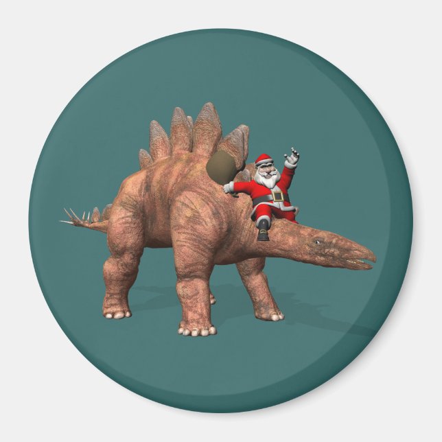 Imán Santa Claus Viajando En Stegosaurus (Frente)