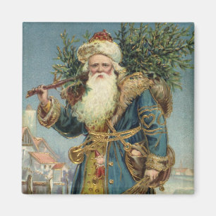 Imán Santa Claus Victoriano Antiguo con árbol de Navida