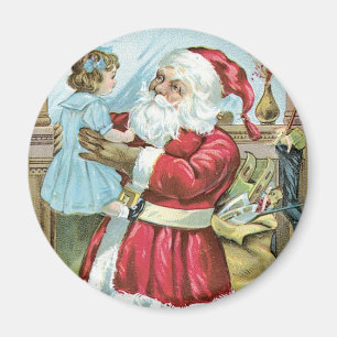 Imán Santa Claus vintage con niño