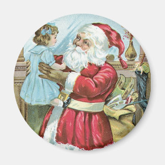 Imán Santa Claus vintage con niño