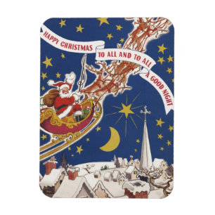 Imán Santa Claus Vintage de Navidad con renos voladores