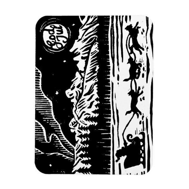 Imán Santa con Perro Sleigh en la imprenta del Lino Árt (Vertical)