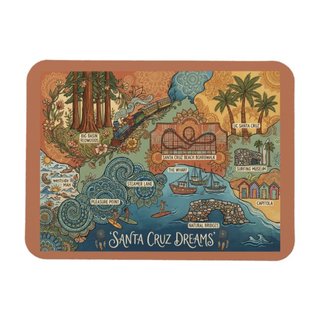 Imán Santa Cruz California Dreams Map – Vibrant Coast (Horizontal)