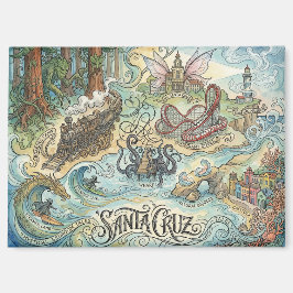 Imán Santa Cruz California Illustrated Map Mythical